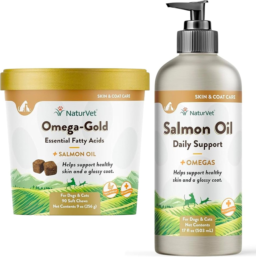 NaturVet – Salmonsko olje Skin & Coat Plus Omegas - 17 Oz Oil - NaturVet – Omega-Gold Plus Salmonovo olje - 90 mehkih žvečil