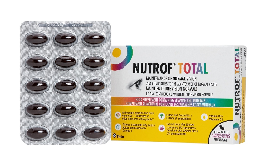 Nutrof skupne kapsule – dodatek za zdravje oči z luteinom, zeaksantinom, omega 3 in antioksidanti 