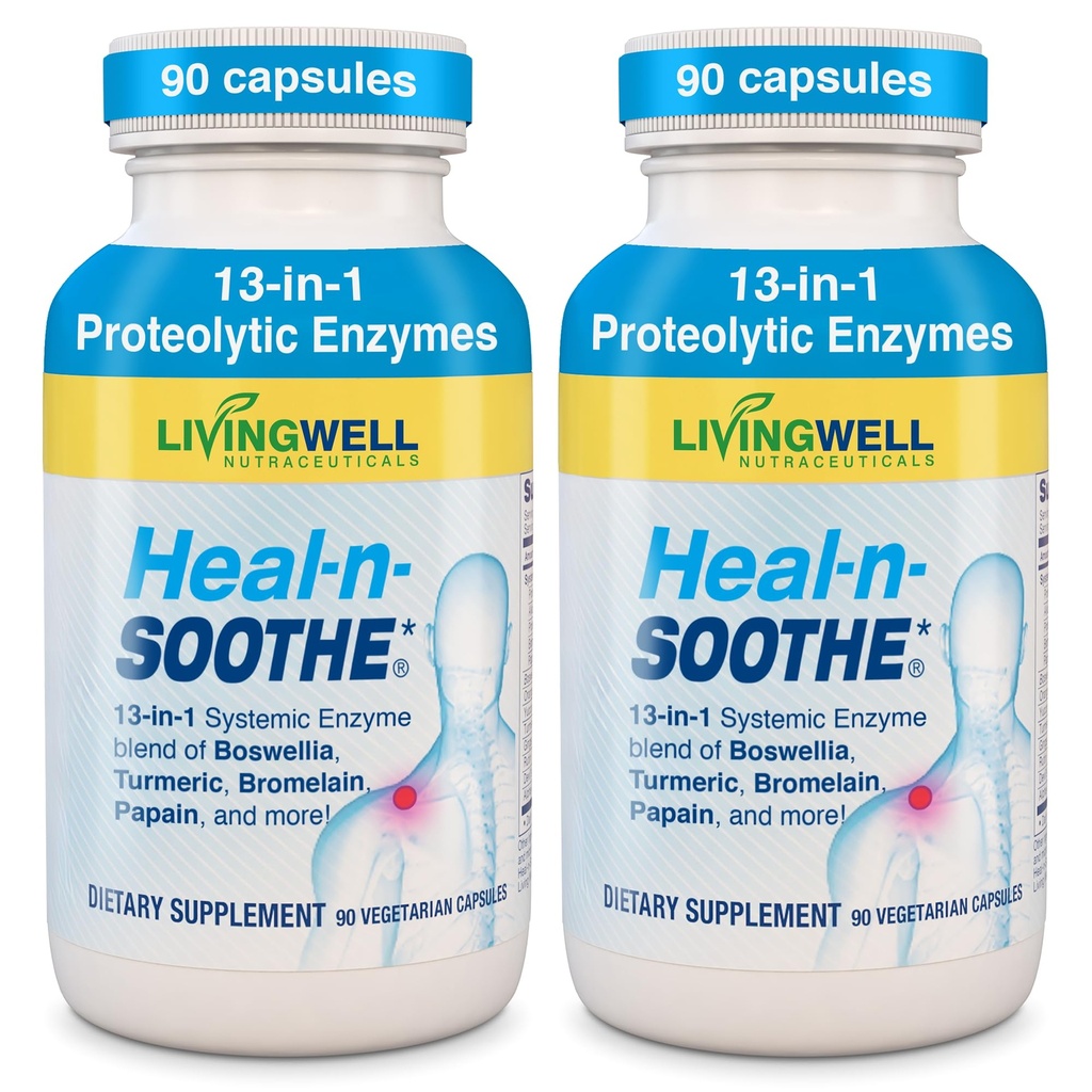 HEAL-N-SOOTHE skupne podpore dodatki - Proteolitični encimi, kot so Bromelain & Papain, z Boswellia, Kurkurji & Ginger- spodbuja beljakovinske prebavne funkcije in telo obramba Wellness- 90 Število (2 paket)