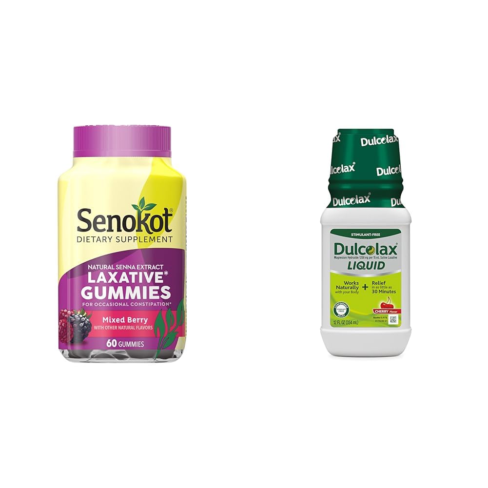 Senokot Prehranska dopolnila Laksative Gumies, Naravni izvleček Senna, Nežen & Dulcolax Liquid Laxative, Stimulant Free Laxative za udobno Relief, Cherry Flavor, 12 oz.