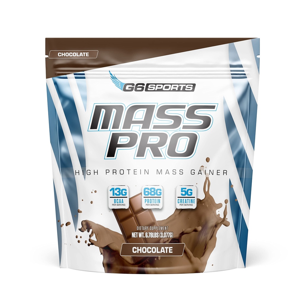 G6 Sports Nutrition Mass Pro High Protein Mass Gainer (64g beljakovine, Avocado prašek, kokosovo olje v prahu, MCT olje v prahu) – 7lb vrečka – čokolada