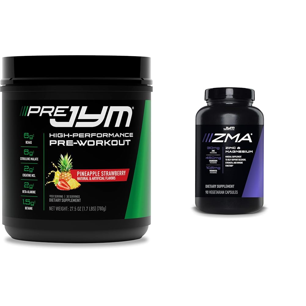 PRE JYM 30 Servis Ananas Jagoda & JYM ZMA cinkov/magnezij kapsule Dopolnilo 90 vegetarijanske kapsule