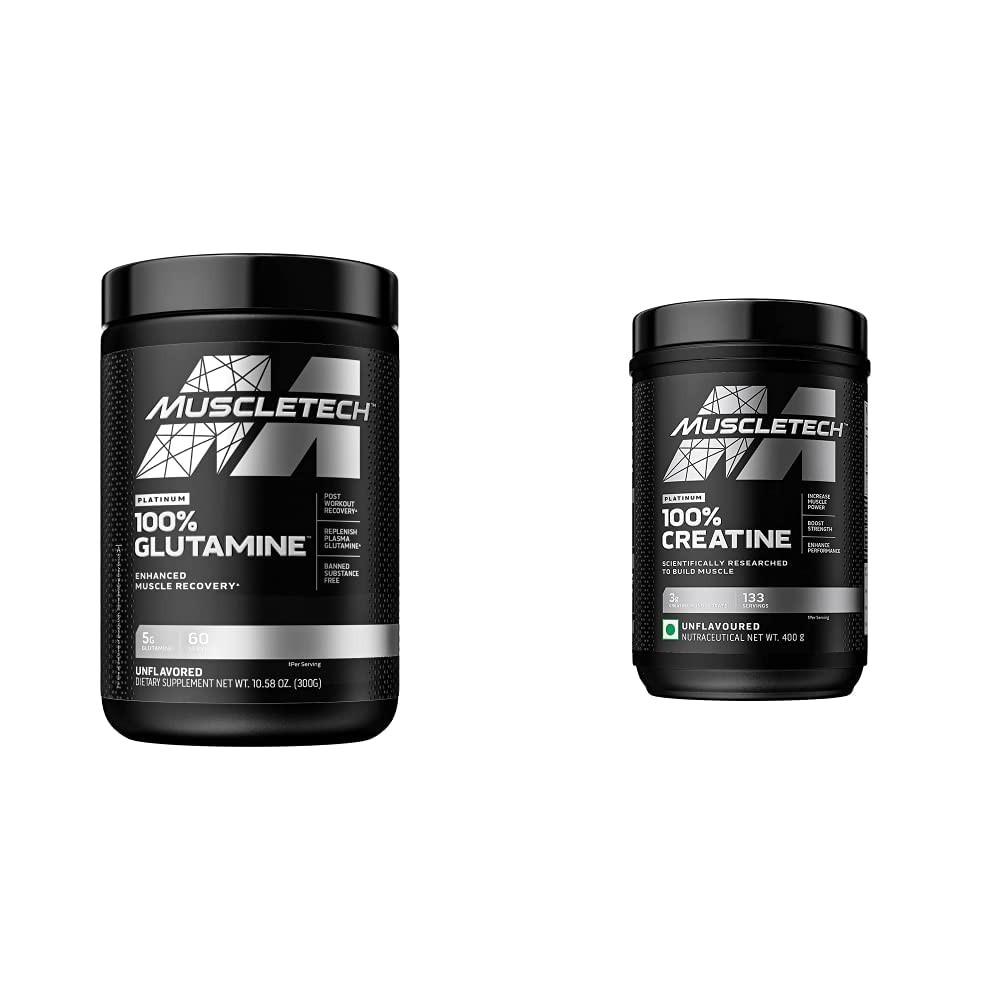 MuscleTech Kreatin Monohidrat Prašek Platinum Pure Micronized Muscle Recovery + Graditelj & under 100% Pure L Glutamin Prašek