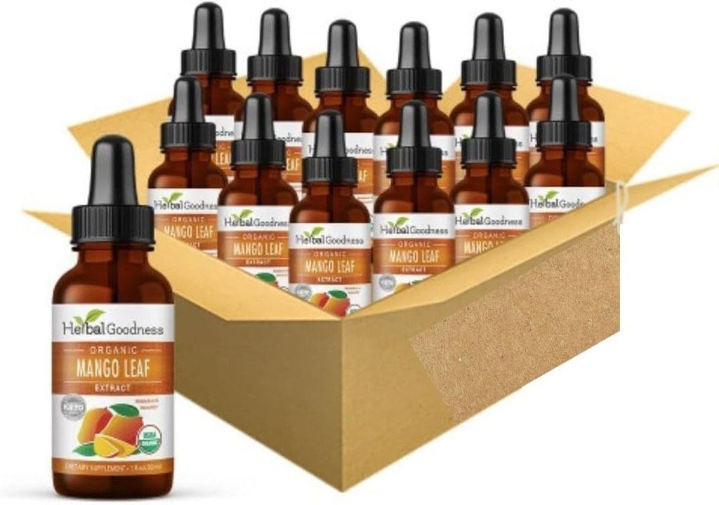 Zeliščna dobrota Mango Leaves Extract Organic - Mangifera Indica - Presnova, Gut, Imuniteta, Prebavna podpora, Splošna Wellness - 12(1oz) btls - Kosher - Izdelano v ZDA