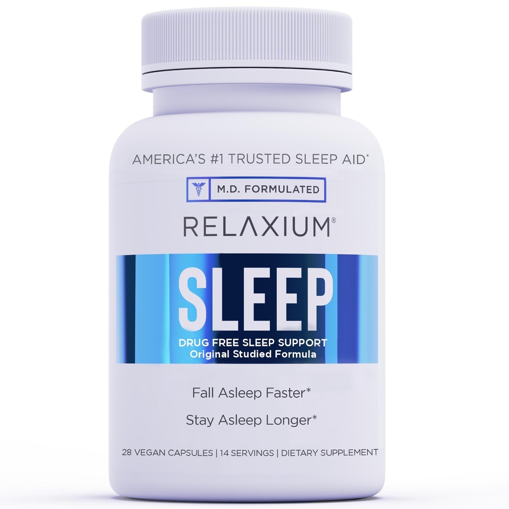 Relaxium Sleep Aid, 14-dnevno napajanje, nenavadna formacija, prehranska dopolnila za boljše spanje, zdravilo brez stresa, Stres Relief, z magnezijem, melatoninom, GABA, kamilico, Izdelano v ZDA (28 veganskih kapsul)