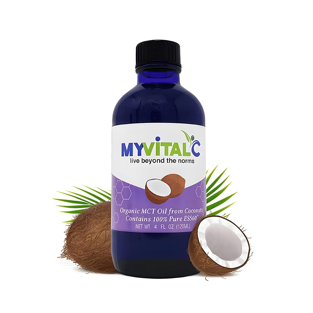 MyVitalC Organic MCT Oil Coconut Derivad - Pure ESS60 Antioksidant dodatek - za preprečevanje staranja, oksidacijo, dolgoživost, spanje, več energije - 120ML