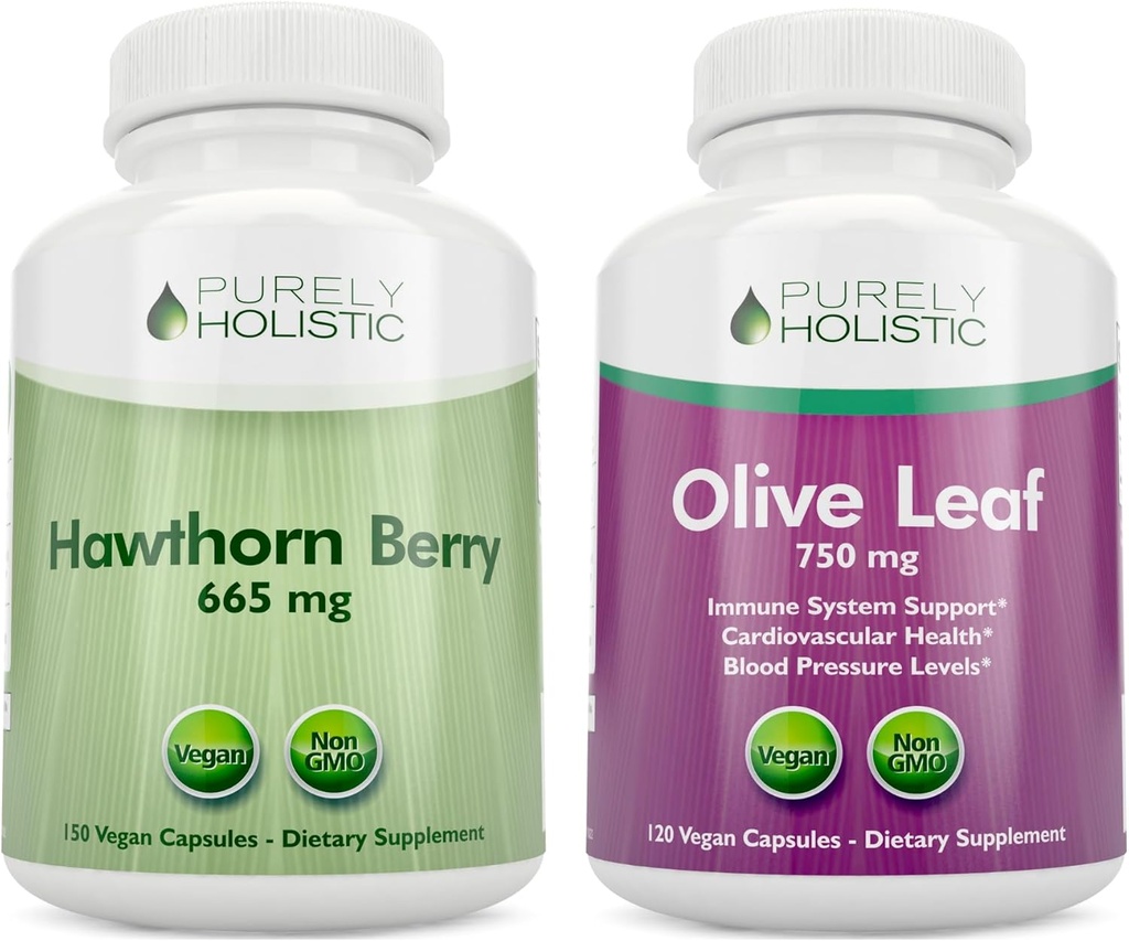 Čisto holistični Hawthorn Berry 665mg + ekstrakt Olive Leaf 750mg paket + 270 Veganske kapsule - izdelan v ZDA