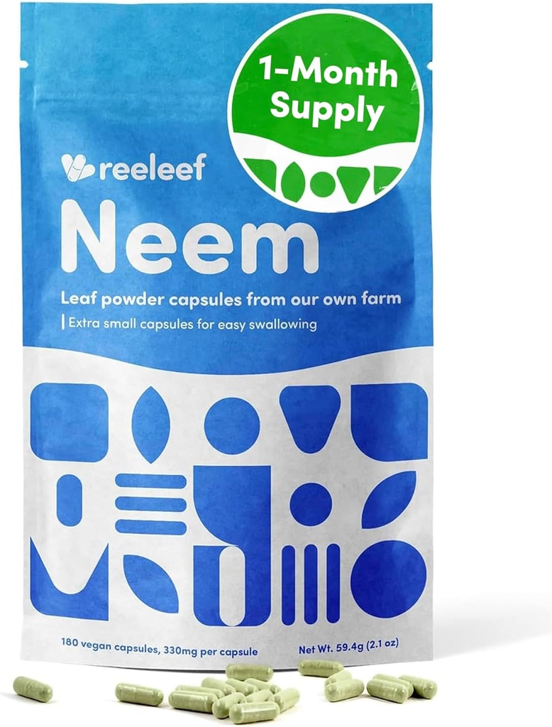 Pure Herbal Neem Leaf kapsule - 180 Count 330 mg - brez dodatkov - Vegan