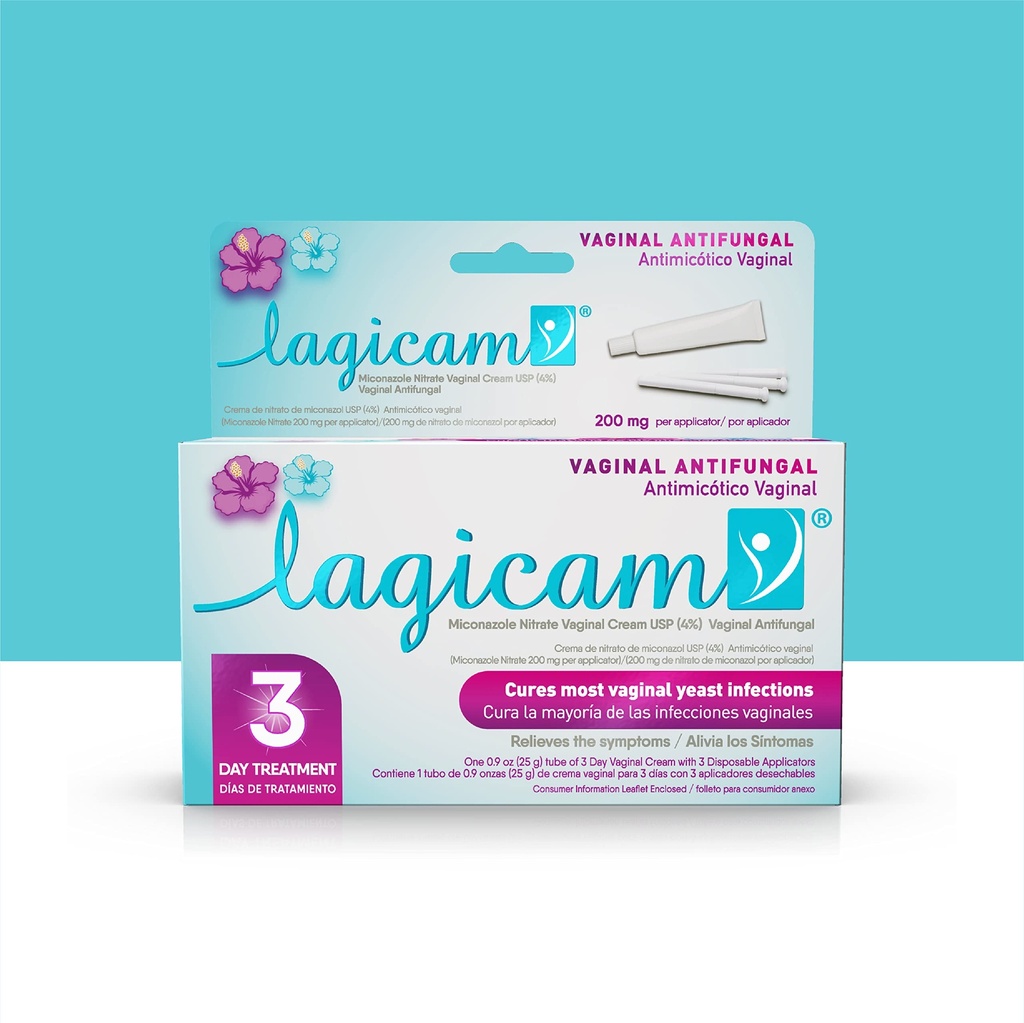 Lagicam 3 dan Vaginalne Yeast zdravljenje okužb za ženske, Začnite delati na 1. dan, Mikonazol nitrat, Antiglivična krema lajša srbenje in draženje, 3 Odstranljivi Aplikatorji in smetana (1 pakiranje)