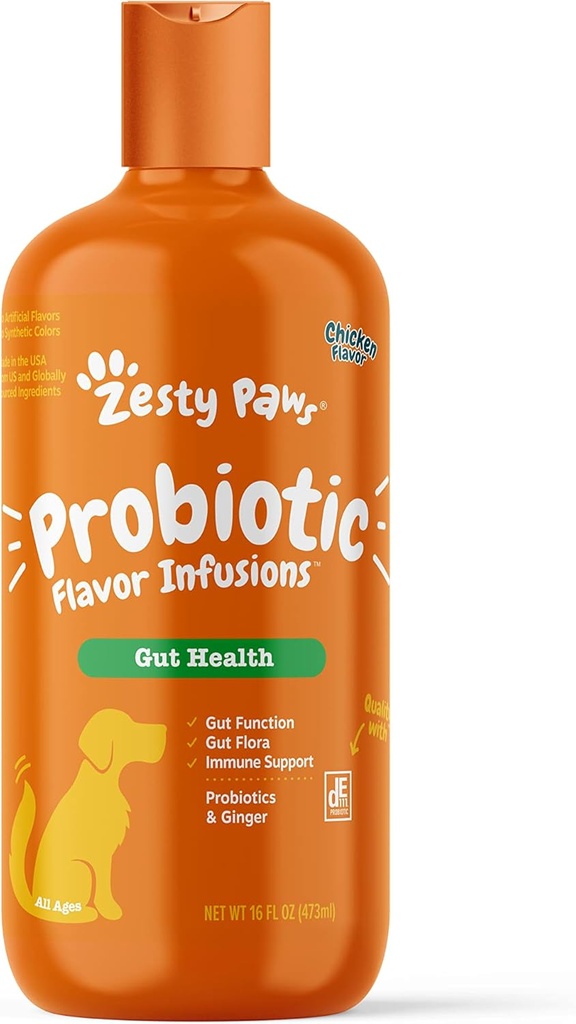 Zesty Paws Probiotic Flavor Infuzije za pse – 500 milijonov CFU probiotikov za Gut Health & Flora – Podpira imunski sistem - Chicken Flavor