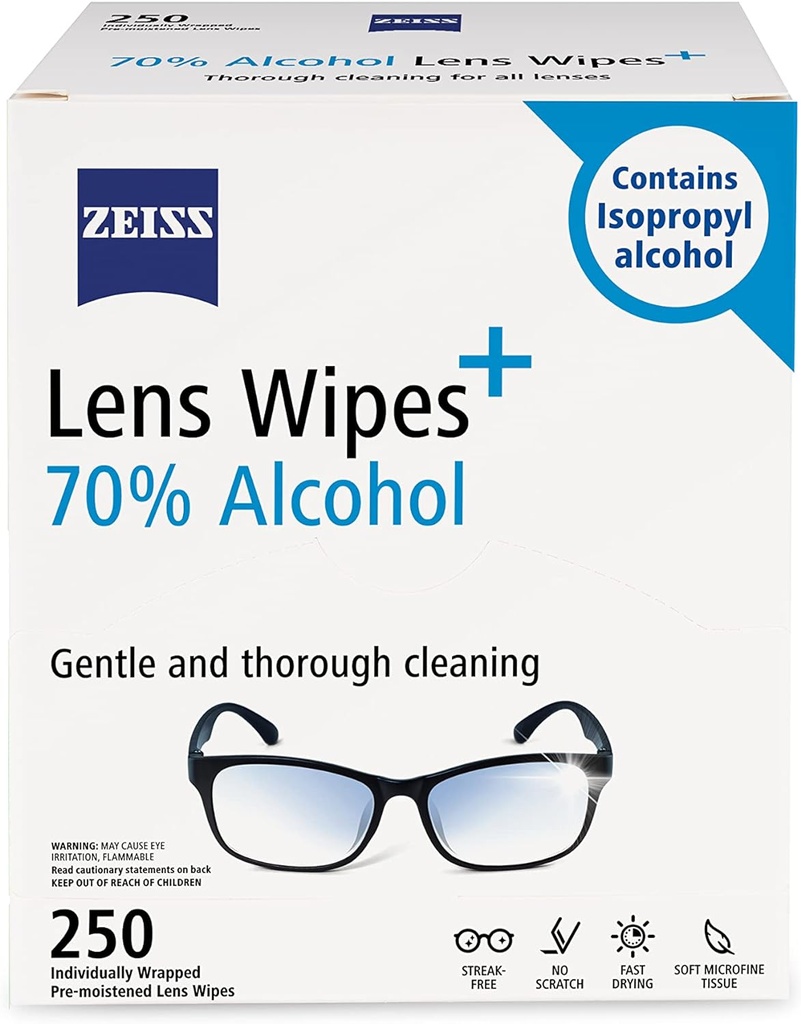 ZEISS predvlažne leče Čistilni robčki s 70% alkohola, 250 Štetje