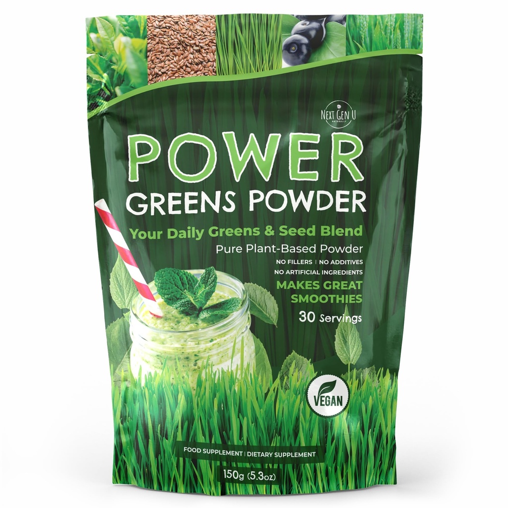 Super Greens Powder - 150g - Imunska podpora - prehranska dopolnila - Superfood Greens - Smoothie Mix for Shakes - Detox & Healthy Boost for Juice Pijače ali katerokoli pijačo - by NextGenu