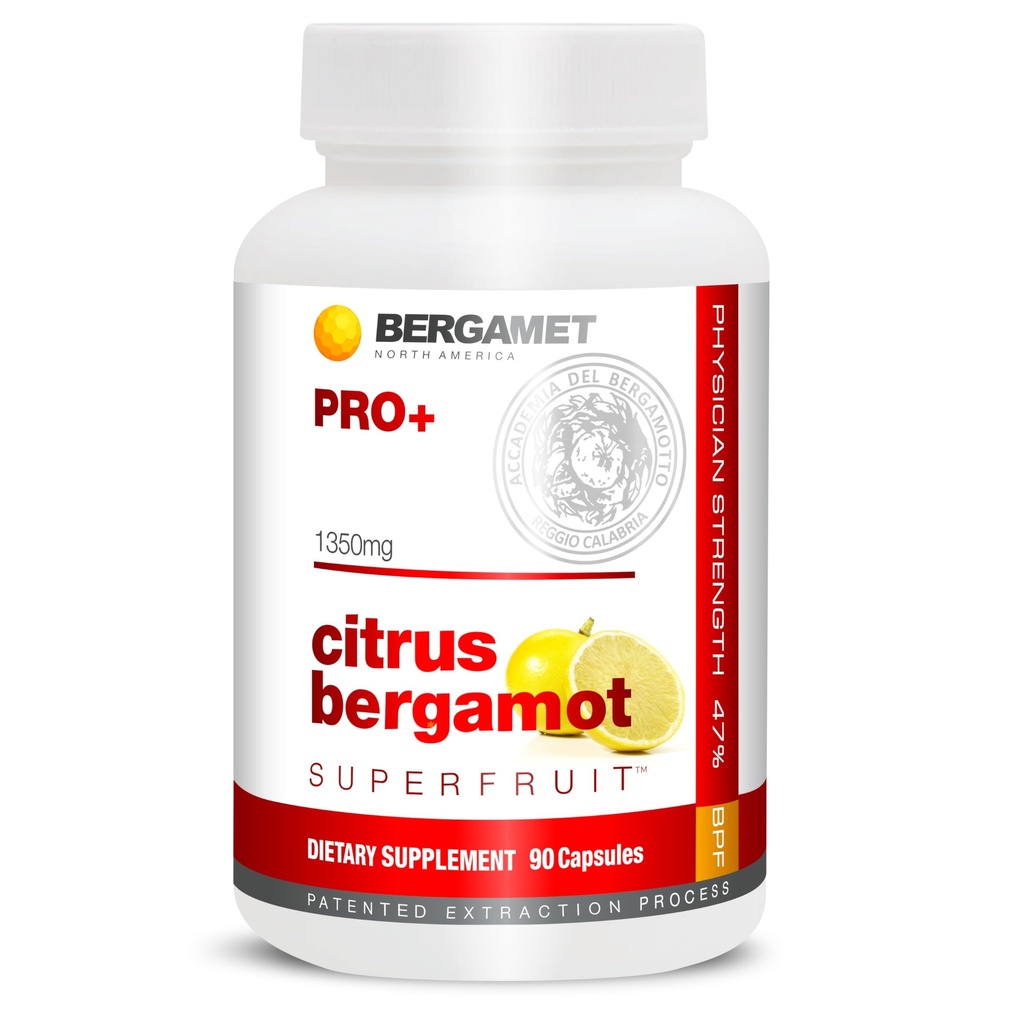 BergaMet Citrus Bergamot SuperFruit PRO+ Supplement, 200:1 Extract, 1350mg, 80% Polifenoli, ekstrakt Olive Leaf, 47% BPF, najmočnejša, 90 kapsul na svetu, podprta s kliničnimi študijami, Izdelano v ZDA