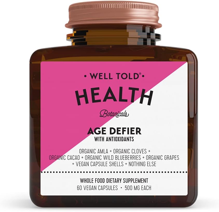 Anti-Aging Skin Supplement - Well Told Health Age Defier z organskim Amla, Cacao, in Resveratrol iz ekološkega grozdja - Non-GMO + Vegan (60 kapsul)