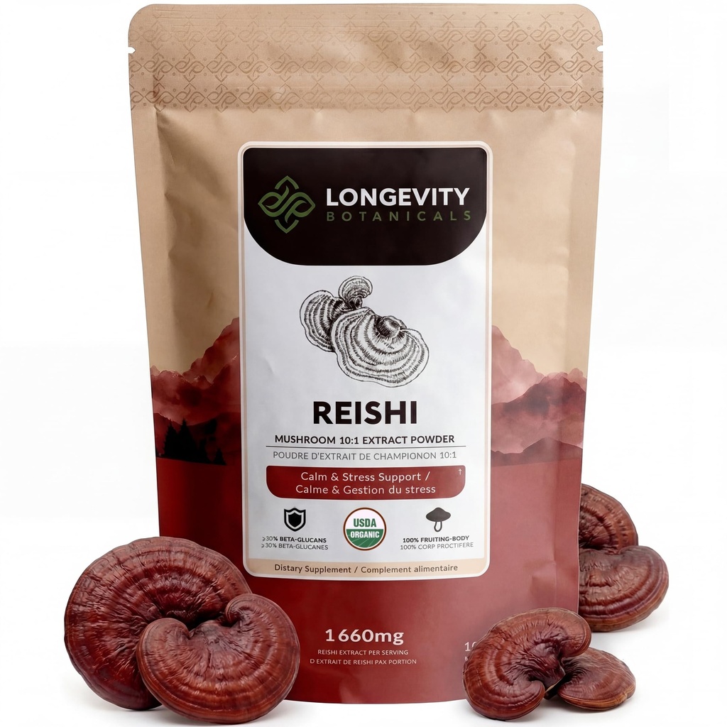 Dolgoživost Botaniki Organic Reishi Gobe Extract Powder 100g 