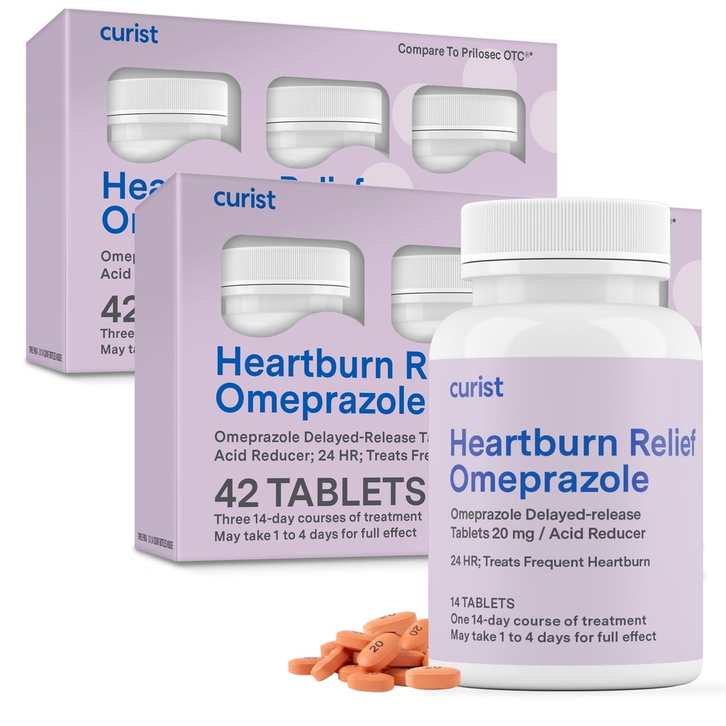 Curist Omeprazol 20 mg Tablete Bulk Pack - 84Zapoznele tablete Count Release - Reflux zdravilo za lajšanje zgage (2 paket po 42 tablet - 84 skupaj)