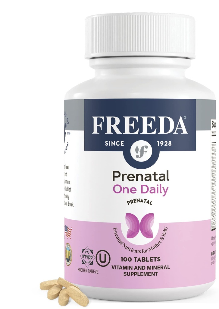 FREEDA Prenatal Vitamin - Kosher Prenatals - Prenatal Vitamini z železom, Prednatal Folic Acid, Choline, Vitamin D - Ena Daily Pre Natal Multivitaminska podpora za nosečnice in doječe ženske (100)