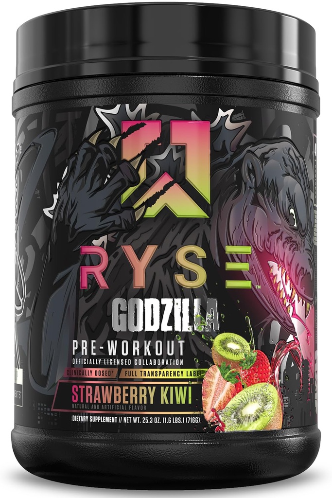 RYSE Godzilla X Noel Deyzel Pre Workout Powder - Jagodna Kiwi - 400mg kofein, visoko Stim Pred-workout za moške in ženske s citrulin & Beta Alanine - Energija, Pump & Focus - 20/40 Servings