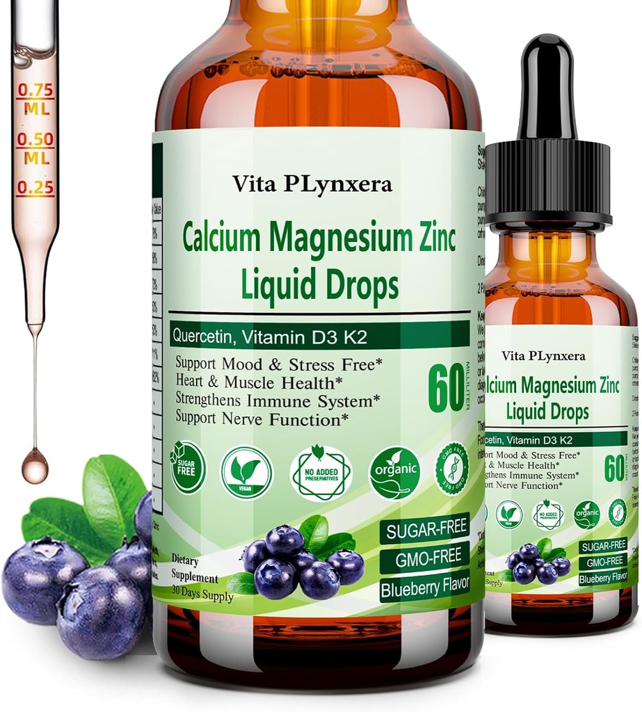 Kalcijev magnezijev cink, tekoči kalcijev magnezijev citrat z vitaminom D3 K2, B6, Omega-3, velike jakosti tekoče magnezijeve kalcijeve kapljice w. Zeliščni dodatek za kosti, mišice, sprostitev, spanje, živec