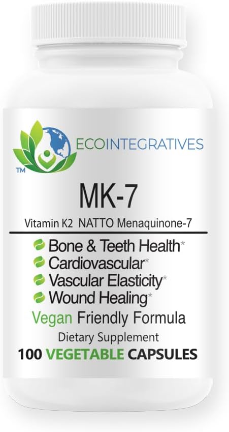 MK-7 (Vitamin K2 kot menakinon-7) Naravni veganski natto - podpira zdravje kosti in zob, kardiovaskularno, žilno elastičnost in zdravljenje ran - rastlinsko 100 kapsul