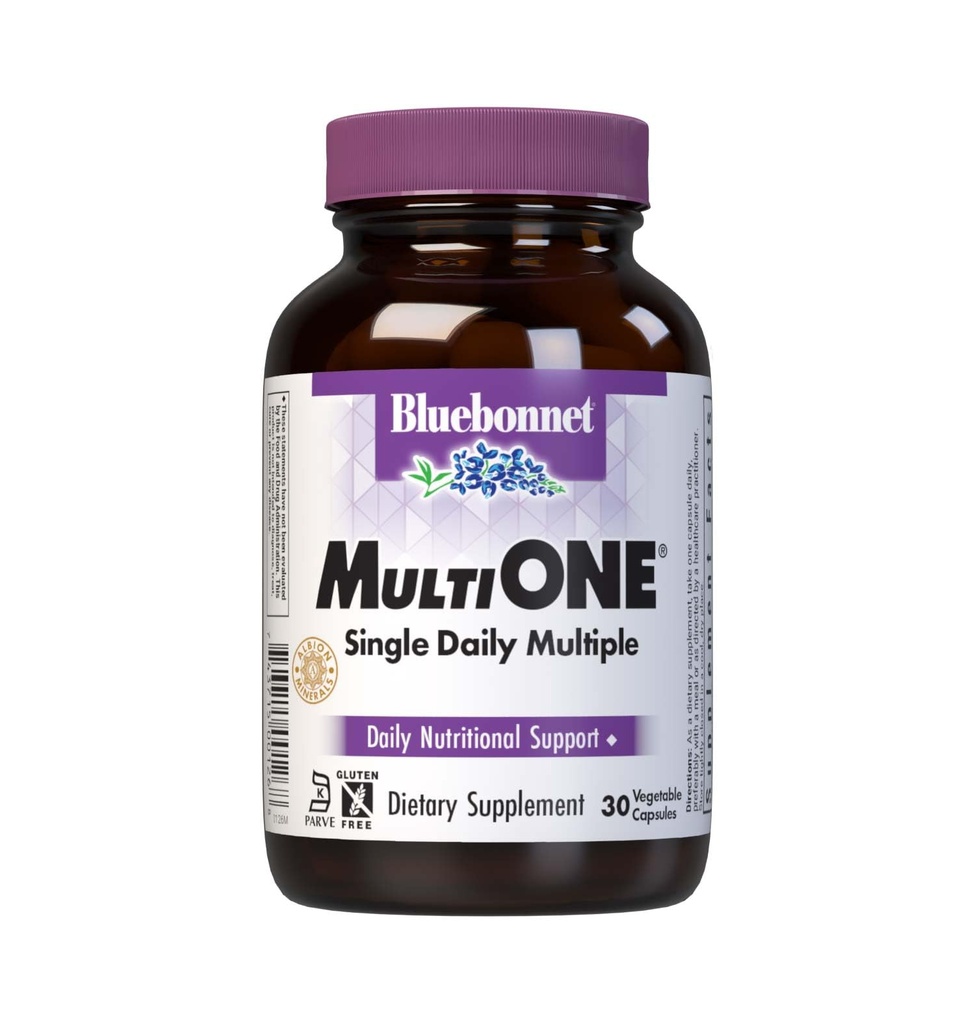 Bluebonnet Nutrition Mult One (z železom), Daily Nutritional Support*, Vegetarian Friendly, Kosher Certified, Gluten-free, Dairy-free, 30 Zelenjavne kapsule, 30 Servings
