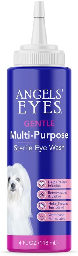 ANGELS' EYES Multi-Purpose Sterile Eye Wash 4 oz oči čistilec in izpiranje, Tear Stain Reducer za alergije, debris, sluz, draženje in jokajoče oči za vse pse z borovo kislino