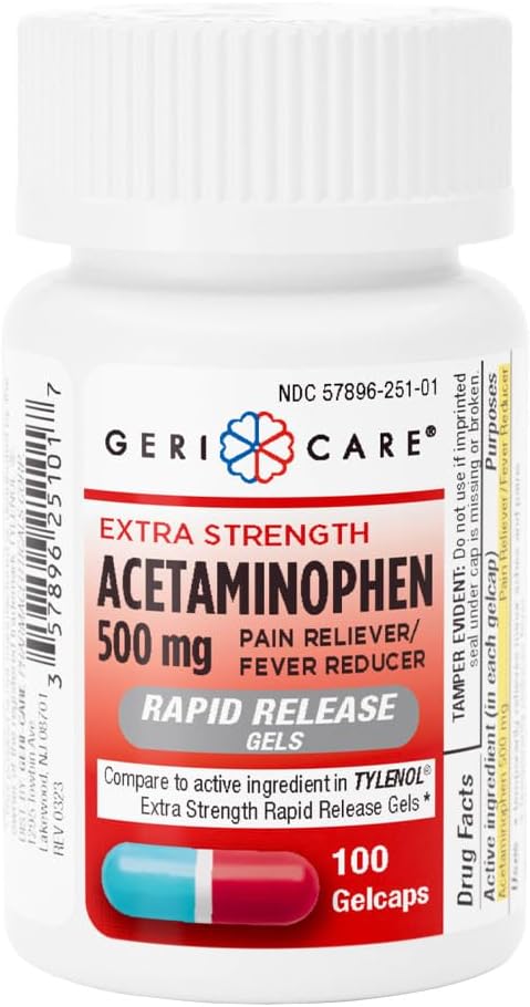 Gericare Extra Strength Acetaminofen 500mg Gelkaps hitro sproščanje, Pain Relief 100 Število (Pack of 1)