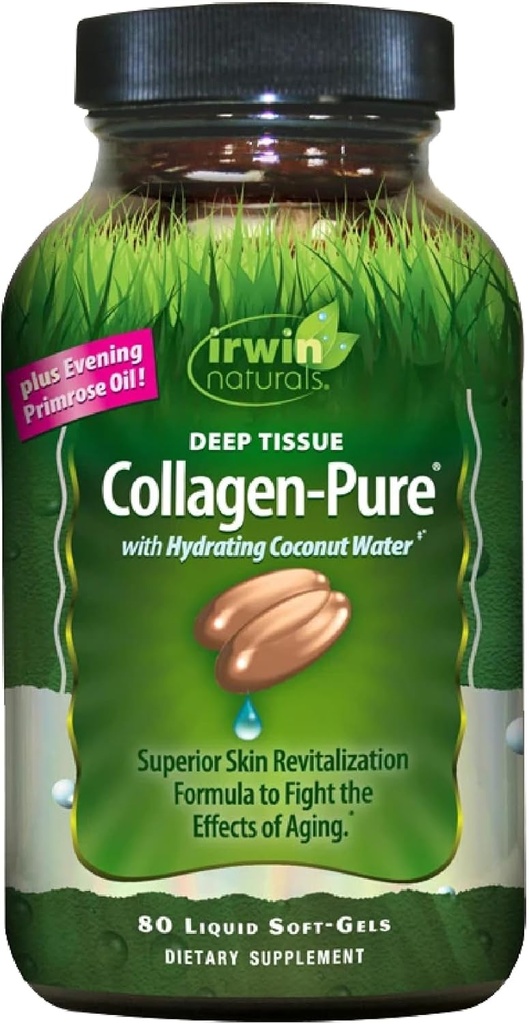 Irwin Naturals Deep Tsue Collagen-Pure - 80 Tekoči softgels - Superior Skin Revitalizacija za boj proti učinkom staranja - Vključuje Hydrating Coconut vodo & večer Primrose olje