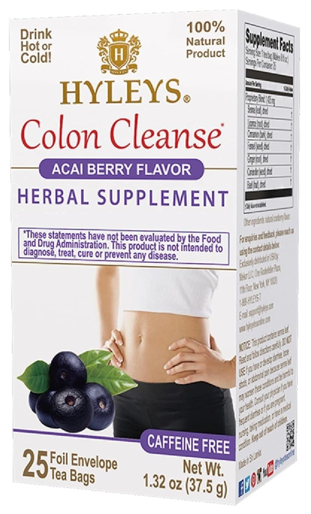 Hyleys Colon Clease Tea Acai Berry Flavor - 25 čajne vrečke (12 paket - 300 čajne vrečke skupaj)