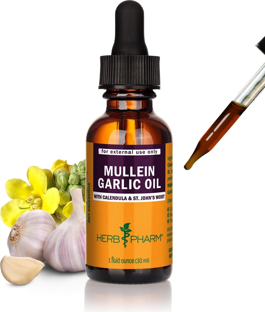 Herb Pharm Mullein Zeliščno olje - vsebuje Calendula, Česen, Mullein cvet, St. John's Wort, Olivno olje, 1 Ounce