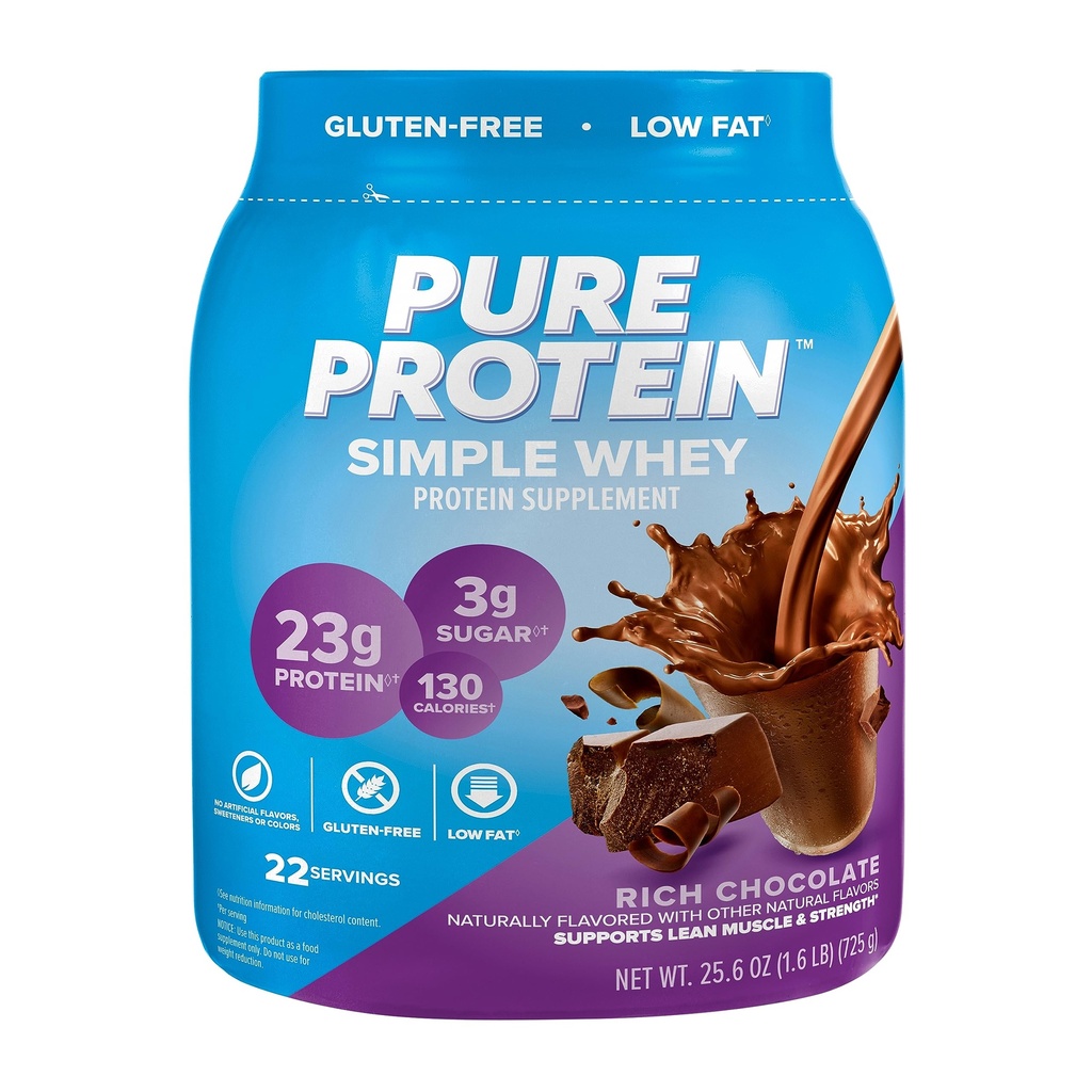 Čisti proteini Simple Whey Protein Powder, brez glutena, 23G beljakovine, bogata čokolada, 1,6 kg
