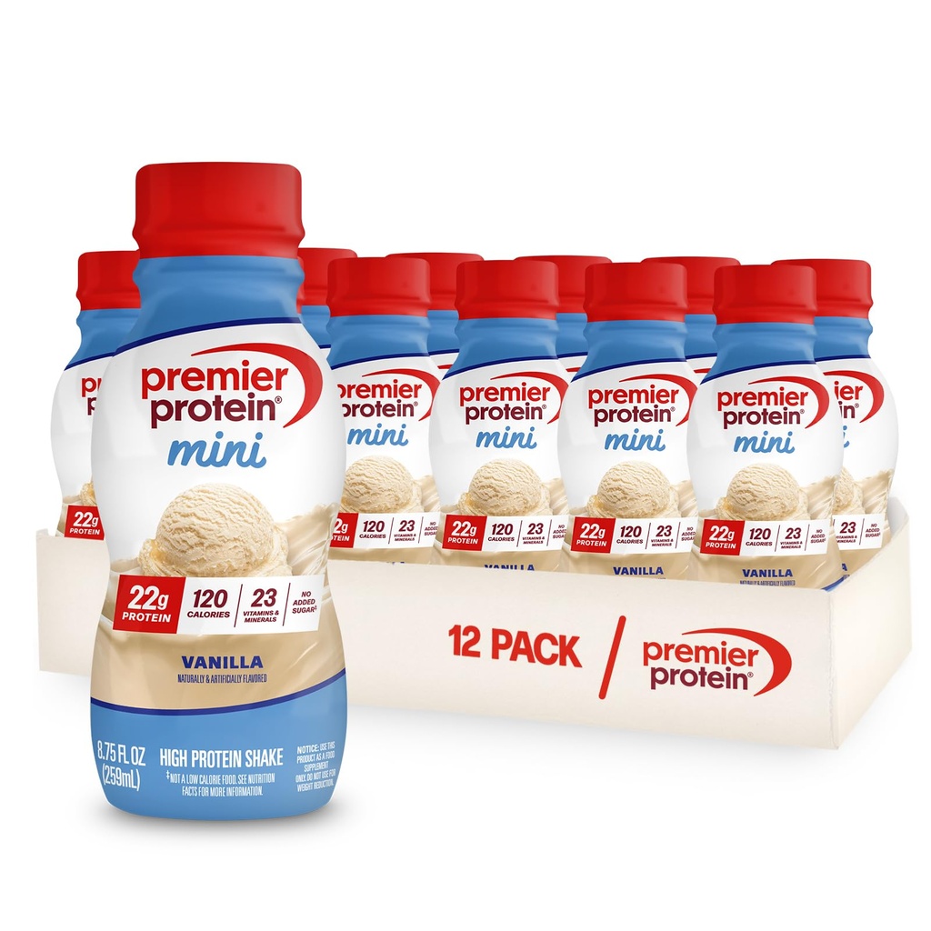Premier Protein Shake MINI, Vanilla, 22g proteini, 120 kalorij, 1g sladkor, 8.75fl oz, pakiranje po 12