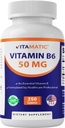Vitamatski vitamin B6 (Piridoksin HCI), 50 mg 250 vegetarijanske tablete – spodbuja proizvodnjo energije, spodbuja presnovo in podporo imunskemu zdravju