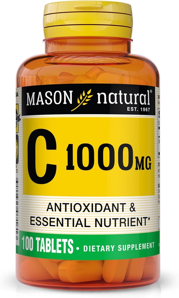 MASON NARAVNI Vitamin C 1.000 mg, 100 dnevna oskrba, podpira zdravo imunski sistem, antioksidant in esencialno hranilo, 1 pakiranje