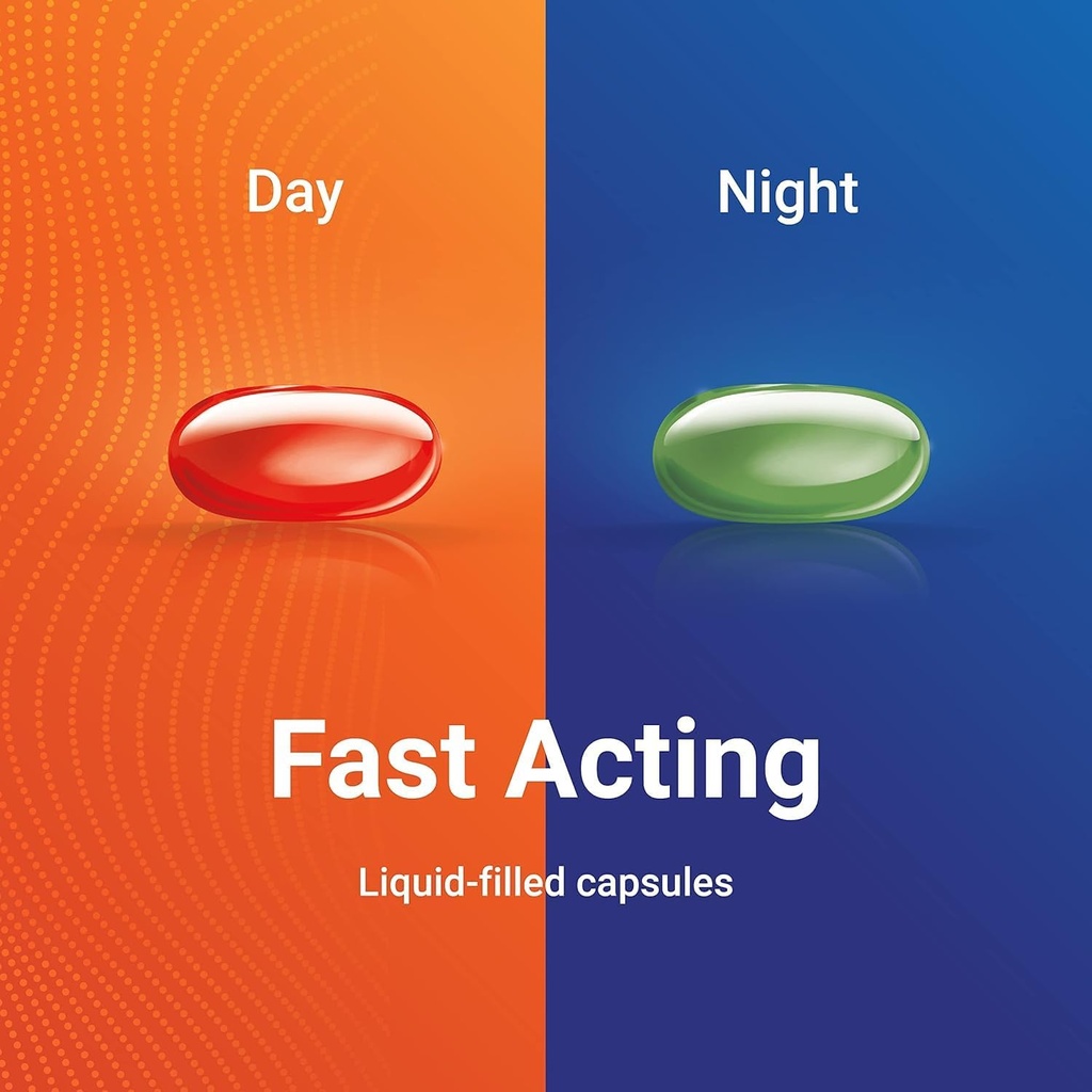 AXIV Day & Night Cold & Flu Medicine Combo Pack softgels, Daytime & Night Time Relief za glavobol, zvišana telesna temperatura, boleče grlo, manjše bolečine in kašelj, 72 Softgels