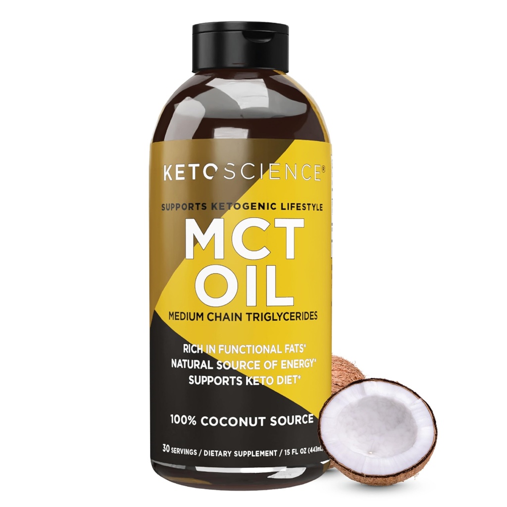 KETO ZNANOST Ketogenska MCT Olje, prehranska dopolnila, izdelan iz 100% kokosovih orehov, spodbuja energijo, nearomatizirano, 15 Fl Oz