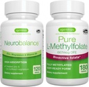 Neurobalance Cink, Magnezij & Vitamin B6 + Čisti Folat 400mcg Veganski paket, kelirani cinkov pikolinat 24mg, oksid brez magnezija in vitamin B6 + Optimiziran L-metilfolat, by Igennus