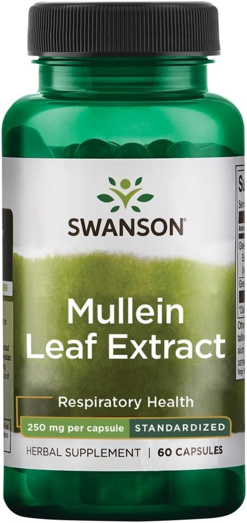 Swanson Mullein Leaf Extract, Standardized, 250 mg, 60 Capsules | Traditionally Used to Support Respiratory Health and Healthy Mucus Membranes, a Source of Antioxidants for Wellbeing