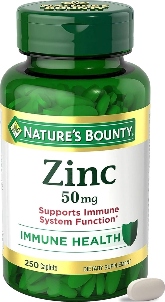 Naravni Bounty Cink 50mg, Imunska podpora in antioksidant dodatek, spodbuja zdravje kože, 1 Caplet na dan, Gluten brezplačno, 250 vegetarijanske kapele