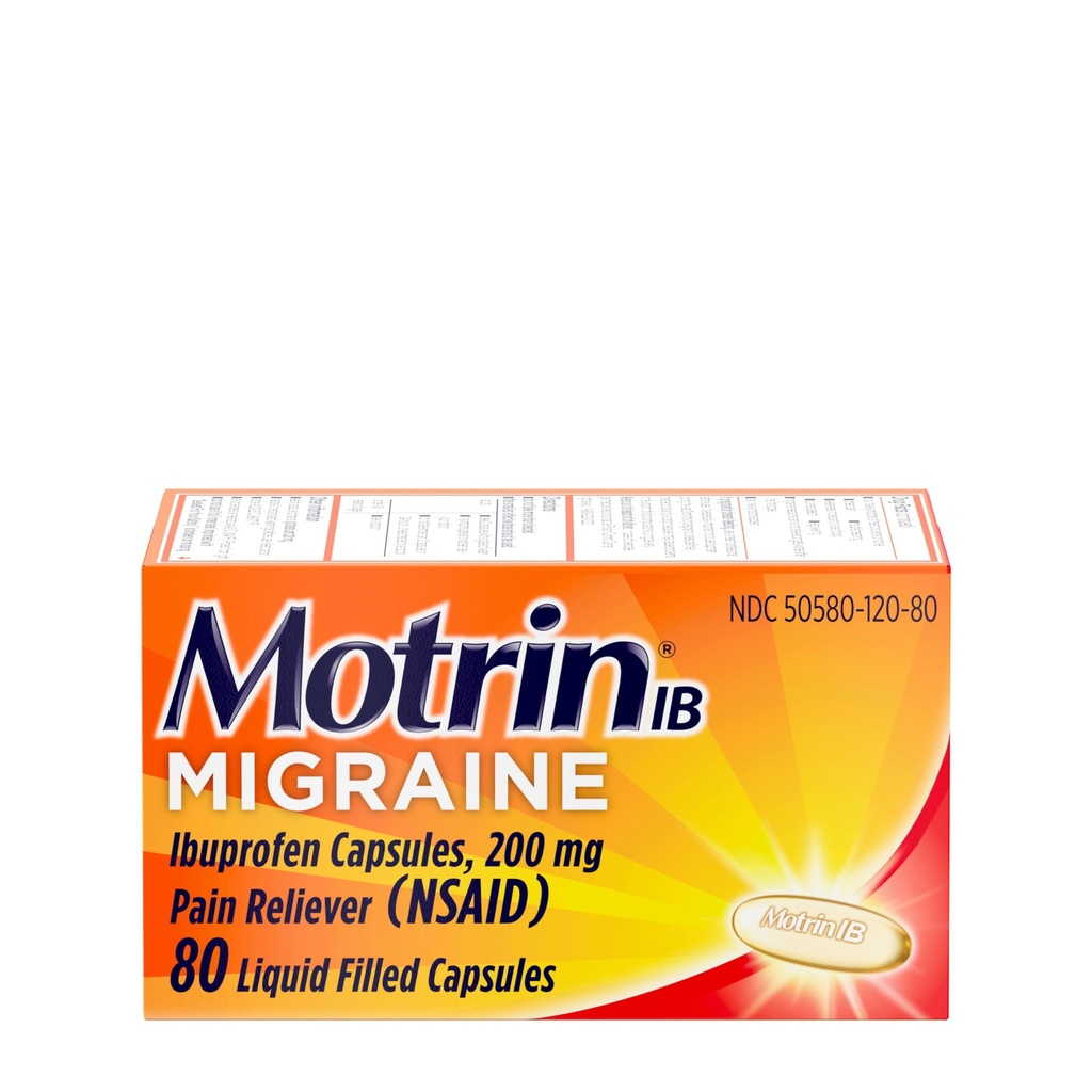 Motrin IB Migrena Relief Tekoči gel Kapsule z 200 mg ibuprofena na kapsulo, hitro in učinkovito Migrena glavobol Medicina z NSAID Pain Reliever Ibuprofen, Caffeine- Free, 80 ā
