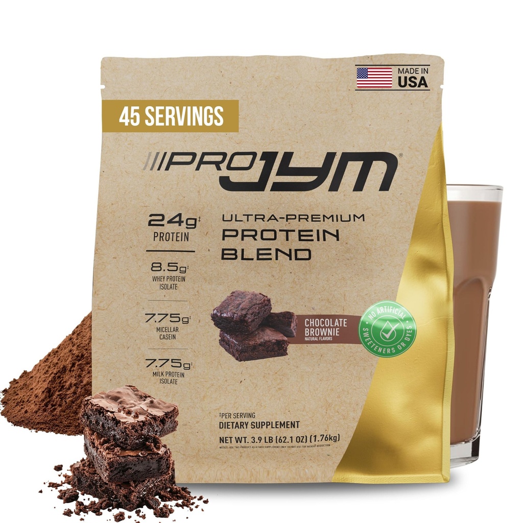 Pro JYM Natural Chocolate Brownie Protein Powder Mešanica - izolat sirotkinih beljakovin, kazein, in izolat mlečnih beljakovin, za moške in ženske Recovery Shakes 