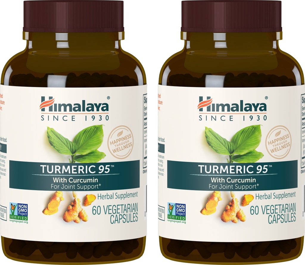 Himalaja Kurkumin 95 doplačilo s kurkuminom/kurkuminoidi, podporo za sklepe in mišice, optimalno prilagodljivost in mobilnost, 600 mg, ne-GMO, Vegan, brez glutena, 60 kapsul, 2 pakiranji, 60 dnevna oskrba