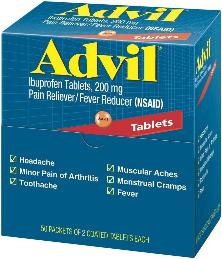 Advil Ibuprofen, 200 mg, 50 pakiranj po 2 prevlečeni tableti (paket po 4)