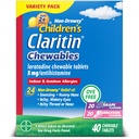 Claritin Otroška alergija Medicine, 24-urno ne-zavesna Loratadin 5mg žvečljiva tableta, Antihistaminik za otroke starosti 2 let in starejši, Grozdje & Bubble Gum arome, 40 Tablete