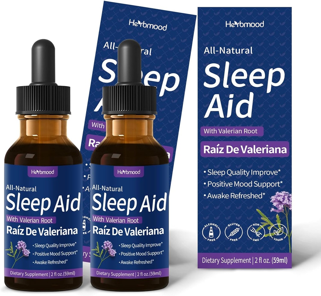 Valerian Root Sleep Support Kapljice, Gotas de Manzanilla y Flor de Jamajka y Valeriana para Dormir, Naravni zeliščni ekstrakt Tekoči za globoko spanje. 4oz