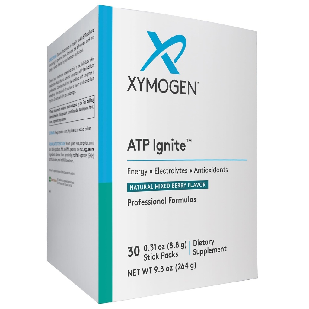 XYMOGEN ATP Vžigalnik Revitalizing Energy Drink Powder - Podpira zamenjava elektrolitov + ATP Biosinteza z antioksidanti, Amino, vitamini, elektroliti + 95mg kofein (30 mešanih Berry Packs)