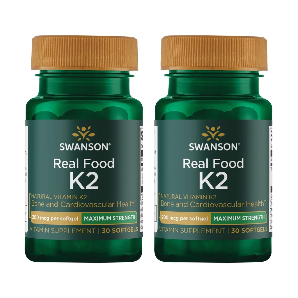 Swanson največja moč vitamin K2 (Menakinon-7)-Vitamin dodatek podporo kardiovaskularno in zdravje kosti-Made iz japonskega Natto za pomoč pri urejanju kalcij (30 Softgels, 200mcg vsak) (2 pakiranje)