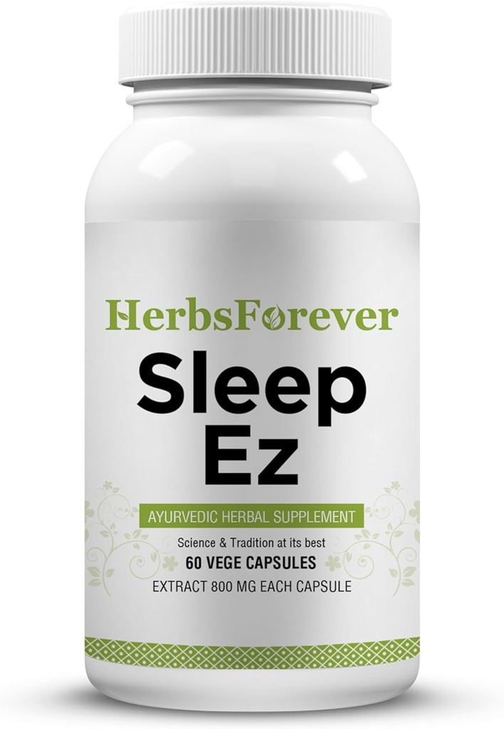 Zeliščaforever Sleep Ez (Sleep Ease) (Ayurved Herbal Formulation) za sprostitev uma, telo in pomoč Blisful Sleep Vzorec, 60 pest kapsule, 800 mg vsak koncentrirani ekstrakt