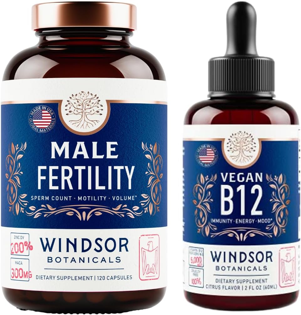 WINDSOR BOTANIKALS Vegan vitamin B12 in moško plodnost dodatek z Maca Root - energija in plodnost paket