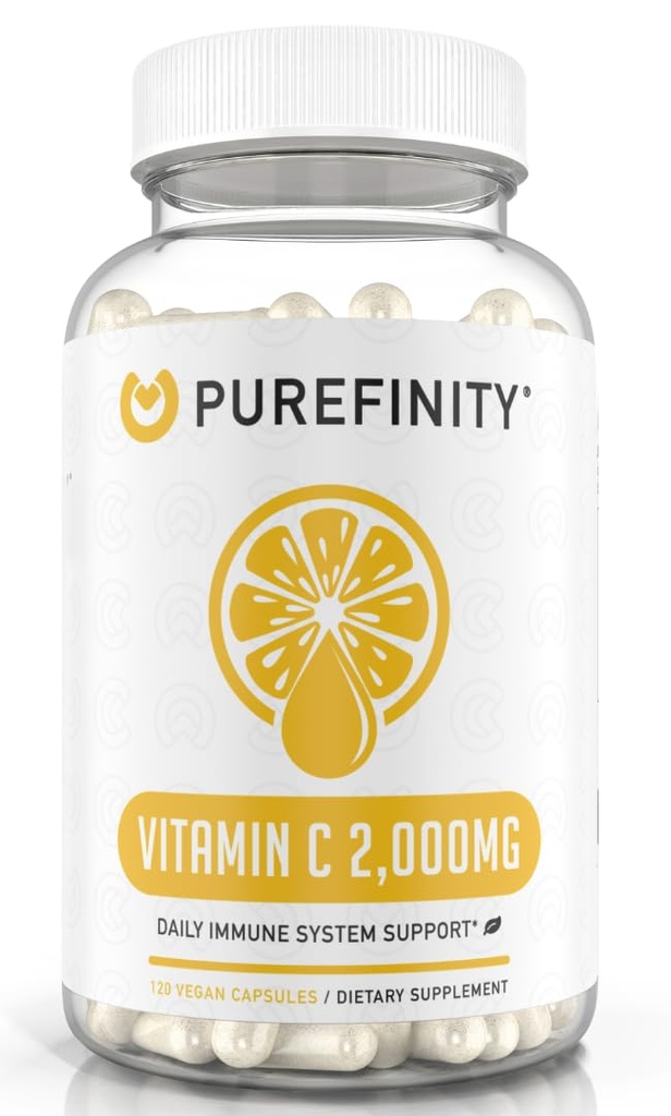 PUREFINITY Vitamin C 2000mg Kapsule – dvojna jakost, visoka absorpcijska dopolnila, močne antioksidantne lastnosti, 120 kapsul (1 mesec dobave)